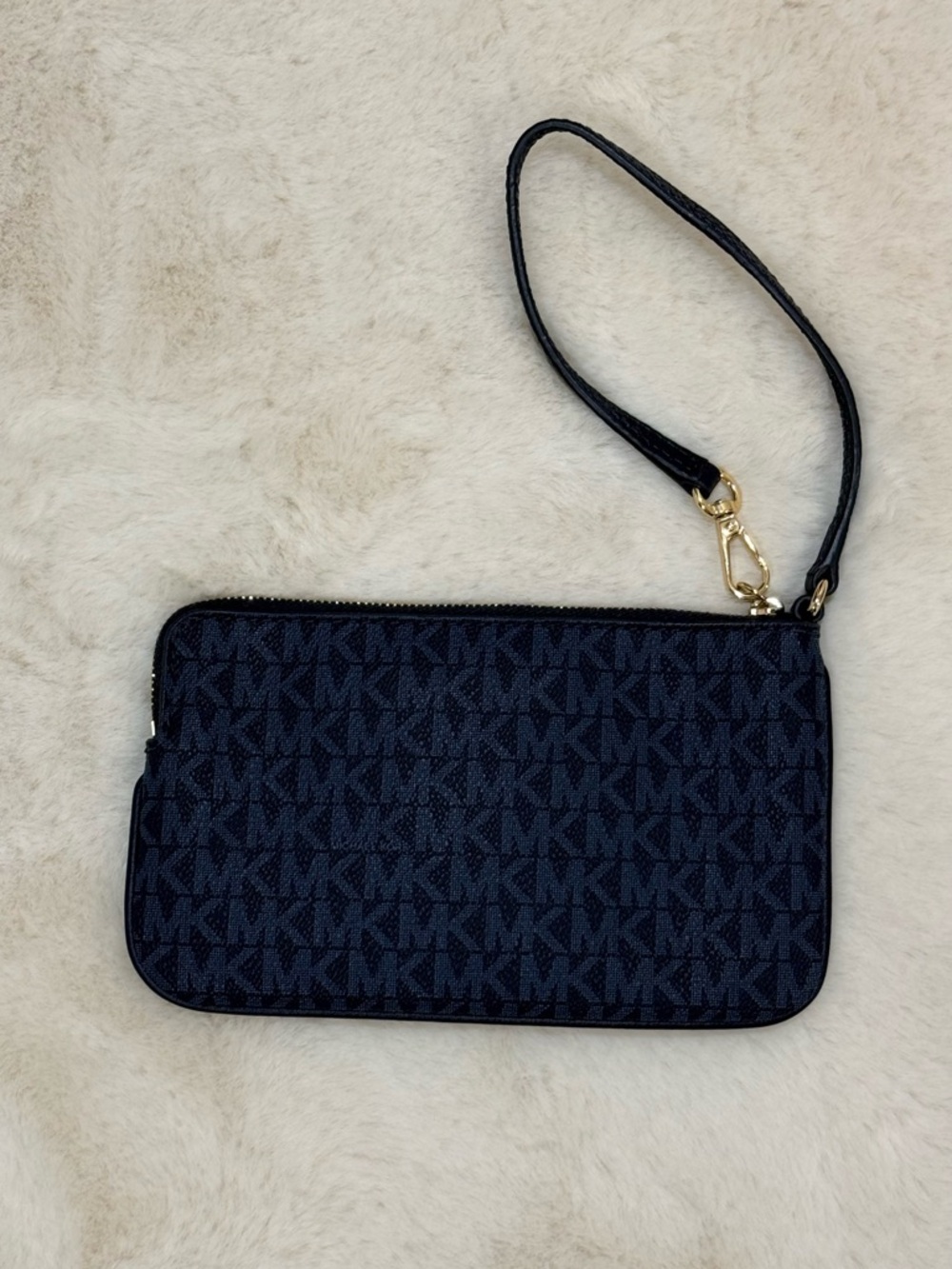 Michael Kors Navy & Black MK Logo Wristlet with Gold Accent - Picture 2 of 3